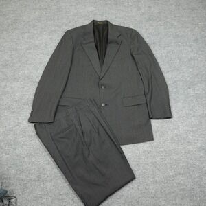 Tailors Row Suit Mens 42L 36W Grey Pinstripe 100% Wool 2-Button Pleated Finery